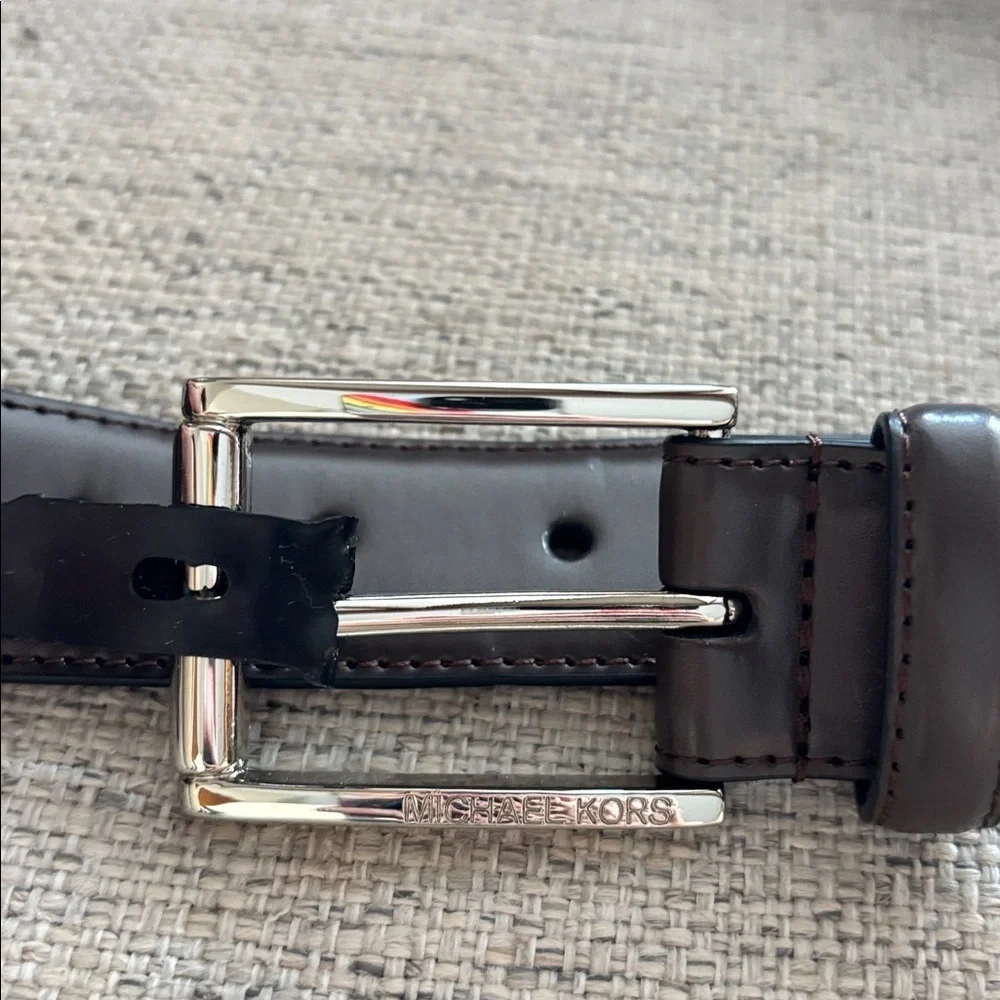 Michael Kors brown leather 31mm RECT dress pants belt size 34 NWT
